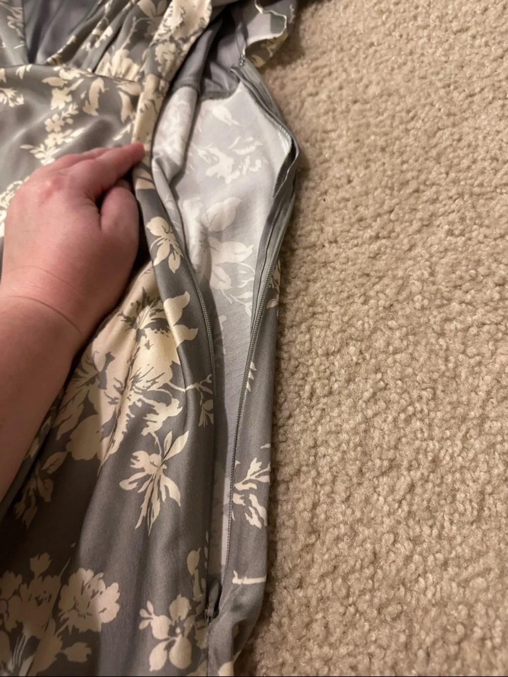 Abercrombie & Fitch Gray Satin Maxi Dress with Cream Floral Print